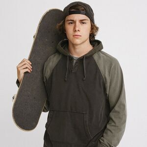 American Eagle Classic Fit Raglan Hoodie Mens XL Gray Grunge Raw Edge Pullover